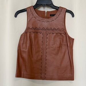 White House Black Market Brown Leather Laser-Cut Tank Top